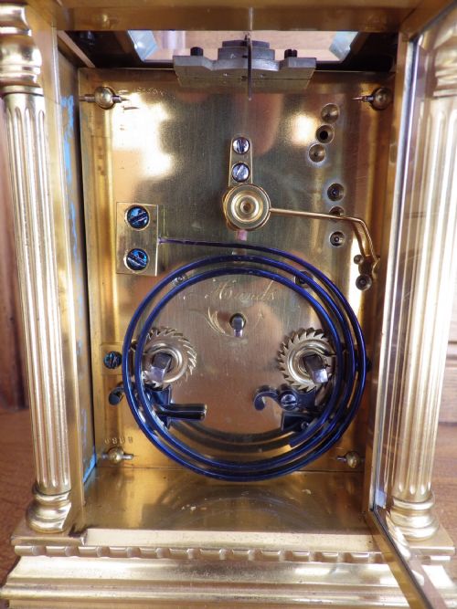FRENCH REPEATING CARRIAGE CLOCK BY JACOT WITH THE HAND PAINTED PANELS 1870S - ADDITIONAL PHOTO 5