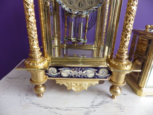 FRENCH CRYSTAL REGULATOR MANTLE CLOCK WITH BLUE ENAMEL PANELS 1870S - ADDITIONAL PHOTO 1