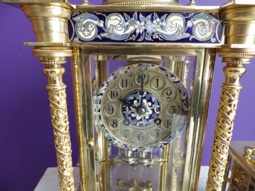 FRENCH CRYSTAL REGULATOR MANTLE CLOCK WITH BLUE ENAMEL PANELS 1870S - ADDITIONAL PHOTO 2