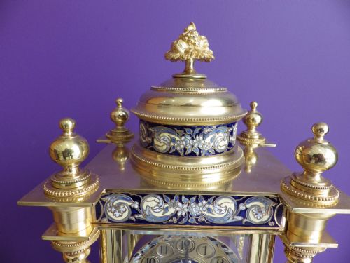 FRENCH CRYSTAL REGULATOR MANTLE CLOCK WITH BLUE ENAMEL PANELS 1870S - ADDITIONAL PHOTO 3