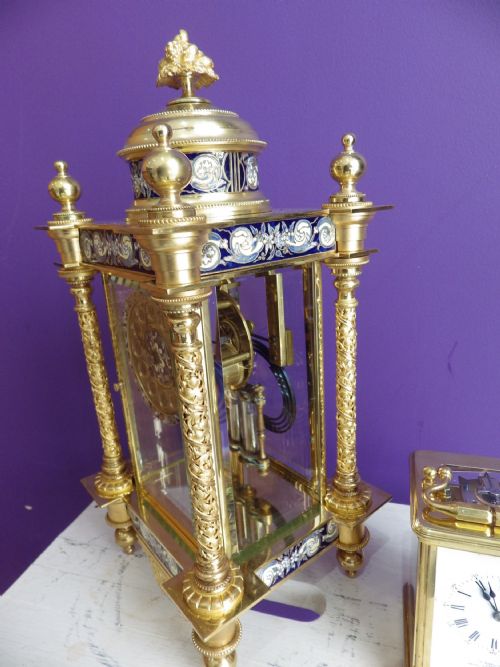 FRENCH CRYSTAL REGULATOR MANTLE CLOCK WITH BLUE ENAMEL PANELS 1870S - ADDITIONAL PHOTO 4