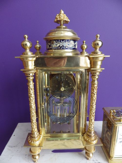 FRENCH CRYSTAL REGULATOR MANTLE CLOCK WITH BLUE ENAMEL PANELS 1870S - ADDITIONAL PHOTO 5