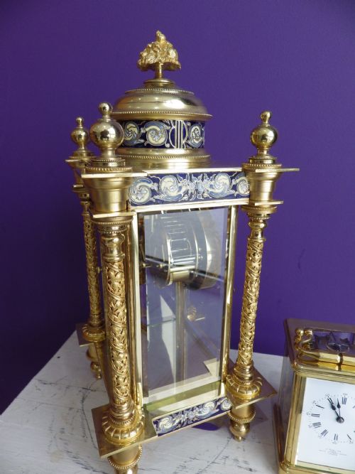 FRENCH CRYSTAL REGULATOR MANTLE CLOCK WITH BLUE ENAMEL PANELS 1870S - ADDITIONAL PHOTO 8