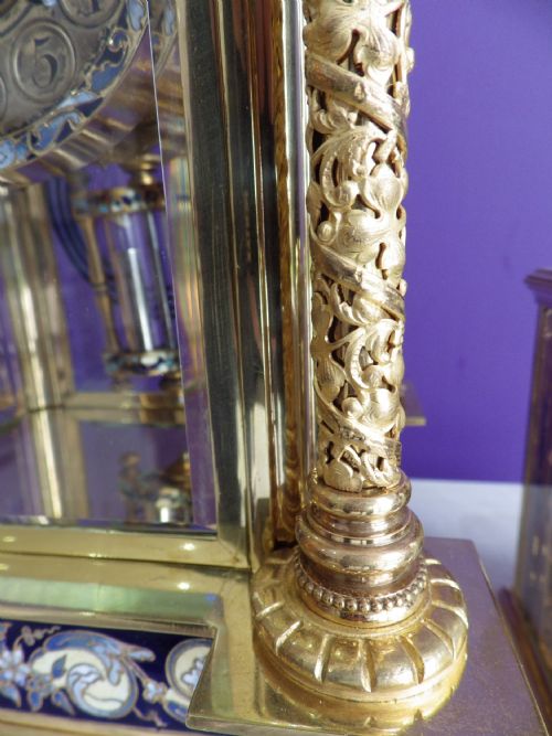 FRENCH CRYSTAL REGULATOR MANTLE CLOCK WITH BLUE ENAMEL PANELS 1870S - ADDITIONAL PHOTO 9
