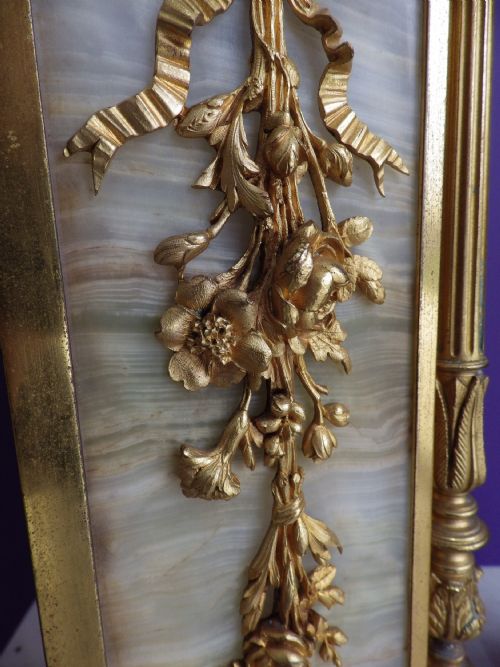 LARGE FRENCH GILDED WITH GREEN PANELS CRYSTAL REGULATOR MANTLE CLOCK 1890 - ADDITIONAL PHOTO 7