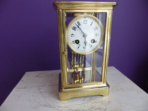 SMALL FRENCH CRYSTAL REGULATOR FOUR GLASS MANTLE CLOCK 1900S