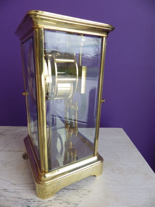 SMALL FRENCH CRYSTAL REGULATOR FOUR GLASS MANTLE CLOCK 1900S - ADDITIONAL PHOTO 1