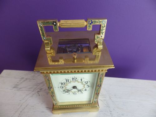 FRENCH REPEATING CARRIAGE CLOCK ENAMEL FLOWER DESIGN 1890S - ADDITIONAL PHOTO 3