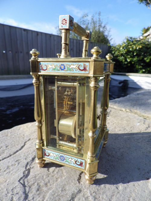 FRENCH REPEATING CARRIAGE CLOCK WITH ENAMEL BANDINGS FULLY RESTORED 1900 - ADDITIONAL PHOTO 1