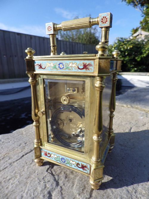 FRENCH REPEATING CARRIAGE CLOCK WITH ENAMEL BANDINGS FULLY RESTORED 1900 - ADDITIONAL PHOTO 2