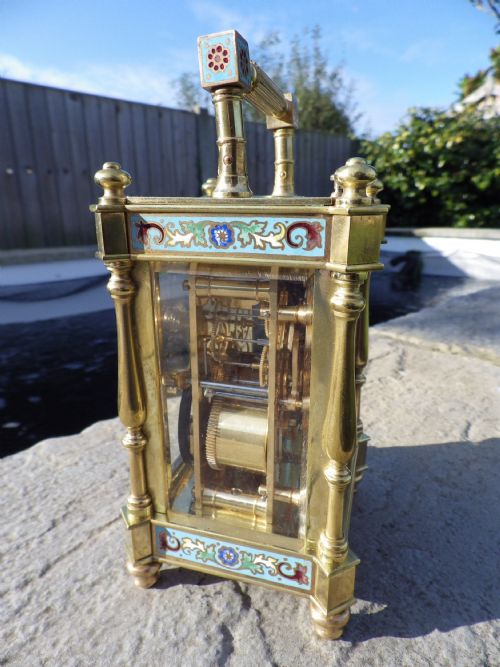FRENCH REPEATING CARRIAGE CLOCK WITH ENAMEL BANDINGS FULLY RESTORED 1900 - ADDITIONAL PHOTO 3