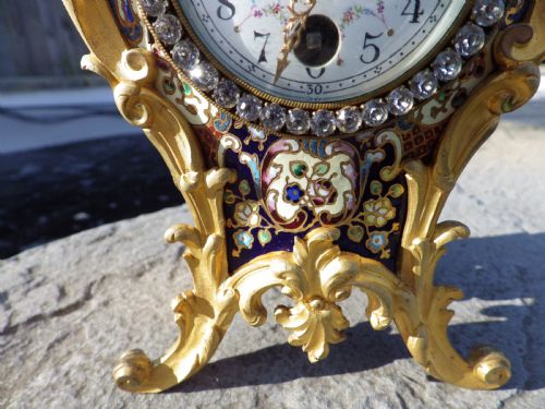FRENCH ORMOLU BRONZE ENAMEL MINIATURE BEDSIDE CLOCK SIMPLY STUNNING 1890 - ADDITIONAL PHOTO 1