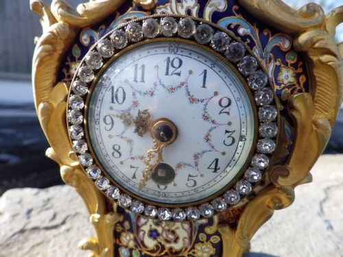 FRENCH ORMOLU BRONZE ENAMEL MINIATURE BEDSIDE CLOCK SIMPLY STUNNING 1890 - ADDITIONAL PHOTO 7