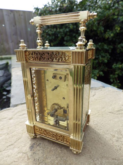 FRENCH CARRIAGE CLOCK CHASED SIDE PANELS 1890 - ADDITIONAL PHOTO 2