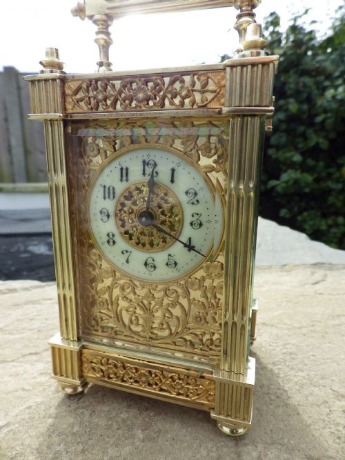 FRENCH CARRIAGE CLOCK CHASED SIDE PANELS 1890 - ADDITIONAL PHOTO 5