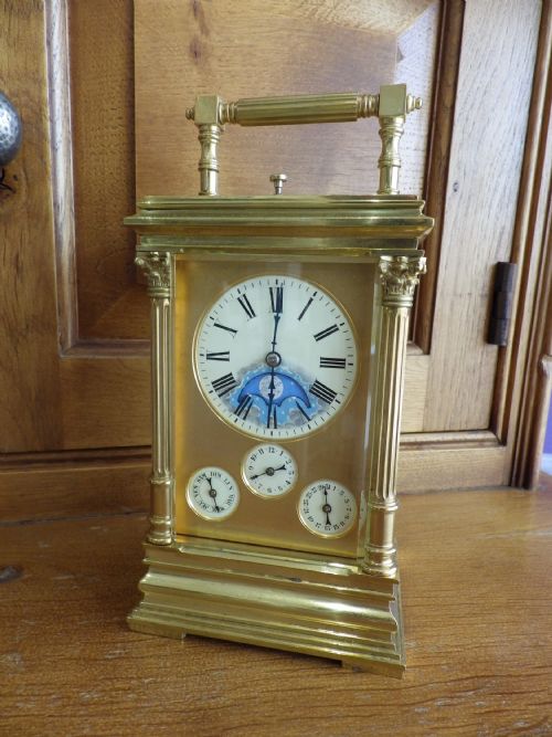 FRENCH GRAND SONNERIE DATE WORK MOONPHASE CARRIAGE CLOCK 1870 RESTORED - ADDITIONAL PHOTO 1