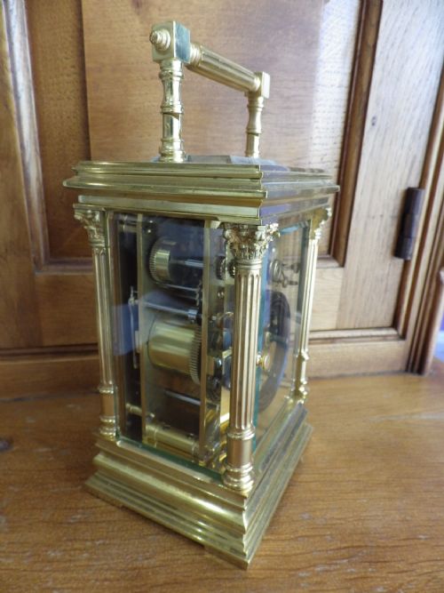 FRENCH GRAND SONNERIE DATE WORK MOONPHASE CARRIAGE CLOCK 1870 RESTORED - ADDITIONAL PHOTO 2