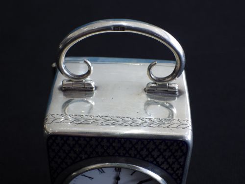 MINIATURE SOLID SILVER AND ENAMEL CARRIAGE CLOCK 1900 MOVEMENT RESTORED - ADDITIONAL PHOTO 1