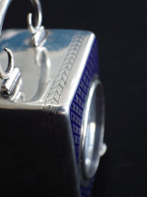 MINIATURE SOLID SILVER AND ENAMEL CARRIAGE CLOCK 1900 MOVEMENT RESTORED - ADDITIONAL PHOTO 4