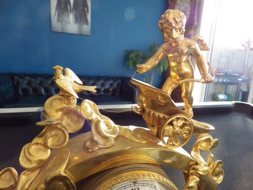 FRENCH SOLID ORMOLU BRONZE MANTEL CLOCK 1860S - ADDITIONAL PHOTO 1