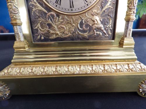 FRENCH SOLID BRASS MANTLE CLOCK LOTS GOING ON 1870S - ADDITIONAL PHOTO 1
