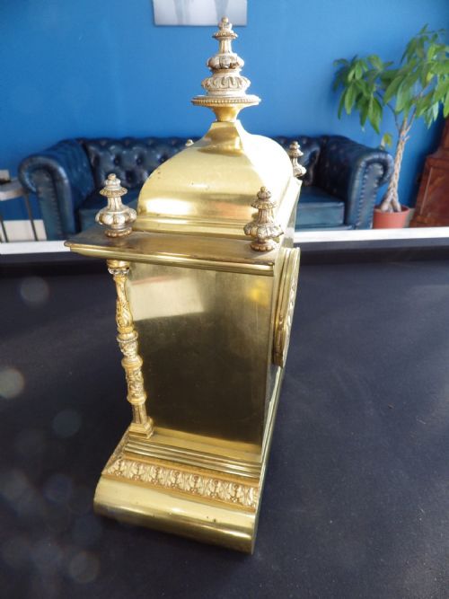 FRENCH SOLID BRASS MANTLE CLOCK LOTS GOING ON 1870S - ADDITIONAL PHOTO 3