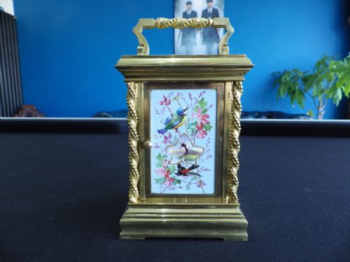 FRENCH REPEATER CARRIAGE CLOCK ENAMEL PAINTINGS FULLY RESTORED 1890S - ADDITIONAL PHOTO 2