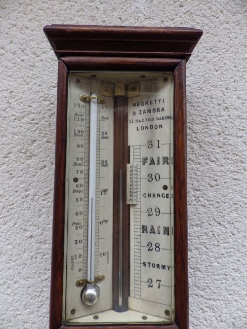 NEGRETTI ZAMBRA OAK STICK BAROMETER MERCURY FILLED 1890S - ADDITIONAL PHOTO 1