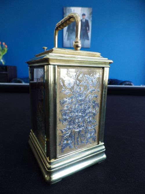 FRENCH REPEATER CARRIAGE CLOCK RARE TOP AND SIDE PANELS RESTORED MOVEMENT SIGNED BRUNELOT 1890 - ADDITIONAL PHOTO 4