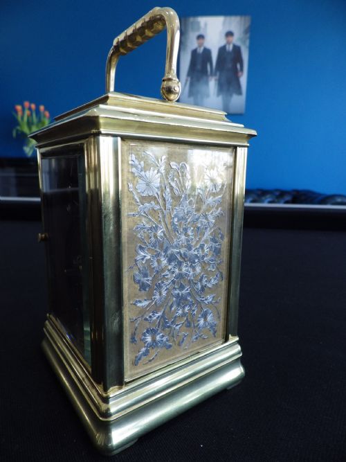 FRENCH REPEATER CARRIAGE CLOCK RARE TOP AND SIDE PANELS RESTORED MOVEMENT SIGNED BRUNELOT 1890 - ADDITIONAL PHOTO 6