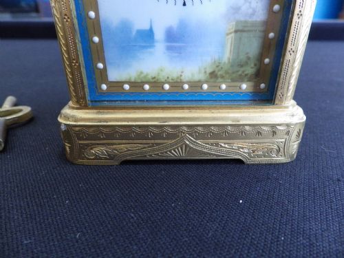 FRENCH ENAMEL PANEL ENGRAVED CASE CARRIAGE CLOCK BY MARGAINE OF FRANCE 1890 - ADDITIONAL PHOTO 2