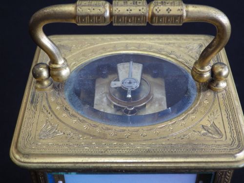 FRENCH ENAMEL PANEL ENGRAVED CASE CARRIAGE CLOCK BY MARGAINE OF FRANCE 1890 - ADDITIONAL PHOTO 8