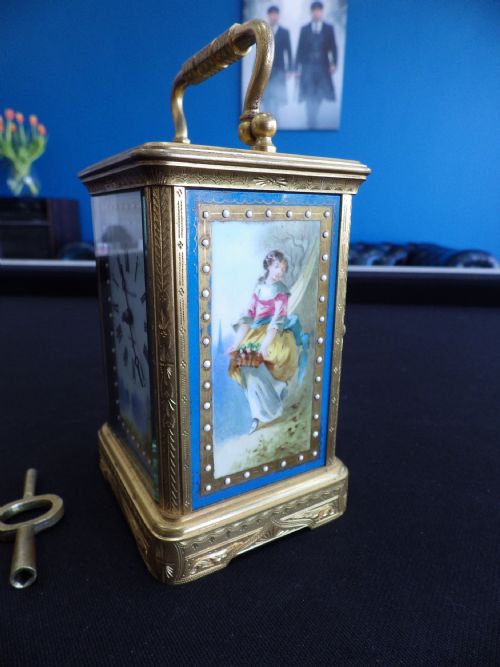 FRENCH ENAMEL PANEL ENGRAVED CASE CARRIAGE CLOCK BY MARGAINE OF FRANCE 1890 - ADDITIONAL PHOTO 4