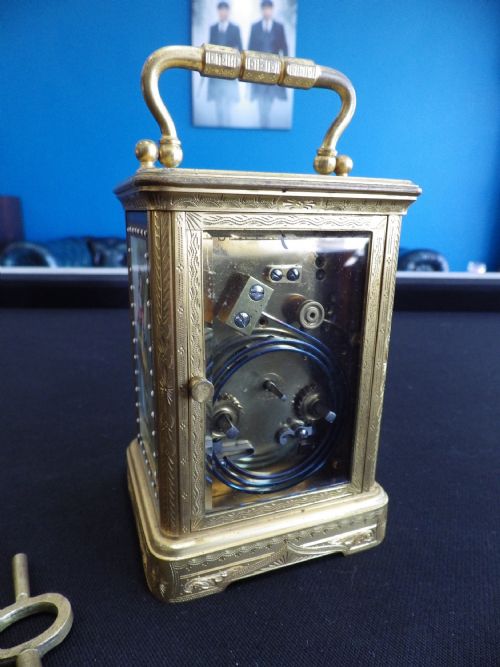 FRENCH ENAMEL PANEL ENGRAVED CASE CARRIAGE CLOCK BY MARGAINE OF FRANCE 1890 - ADDITIONAL PHOTO 5