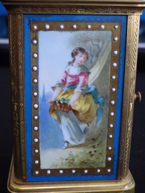FRENCH ENAMEL PANEL ENGRAVED CASE CARRIAGE CLOCK BY MARGAINE OF FRANCE 1890 - ADDITIONAL PHOTO 9