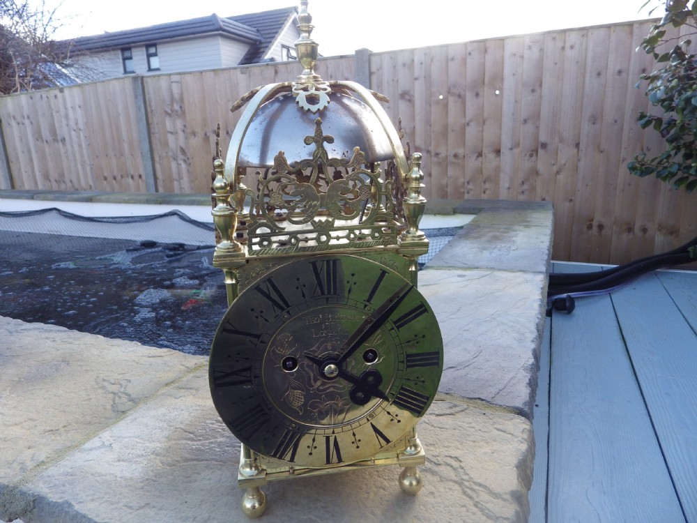 Large Twin Fusee English Lantern Clock By Thomas Bridge Of London