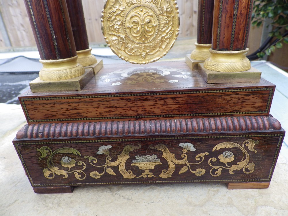 French Charles X Portico Clock Stunning Inlay View II