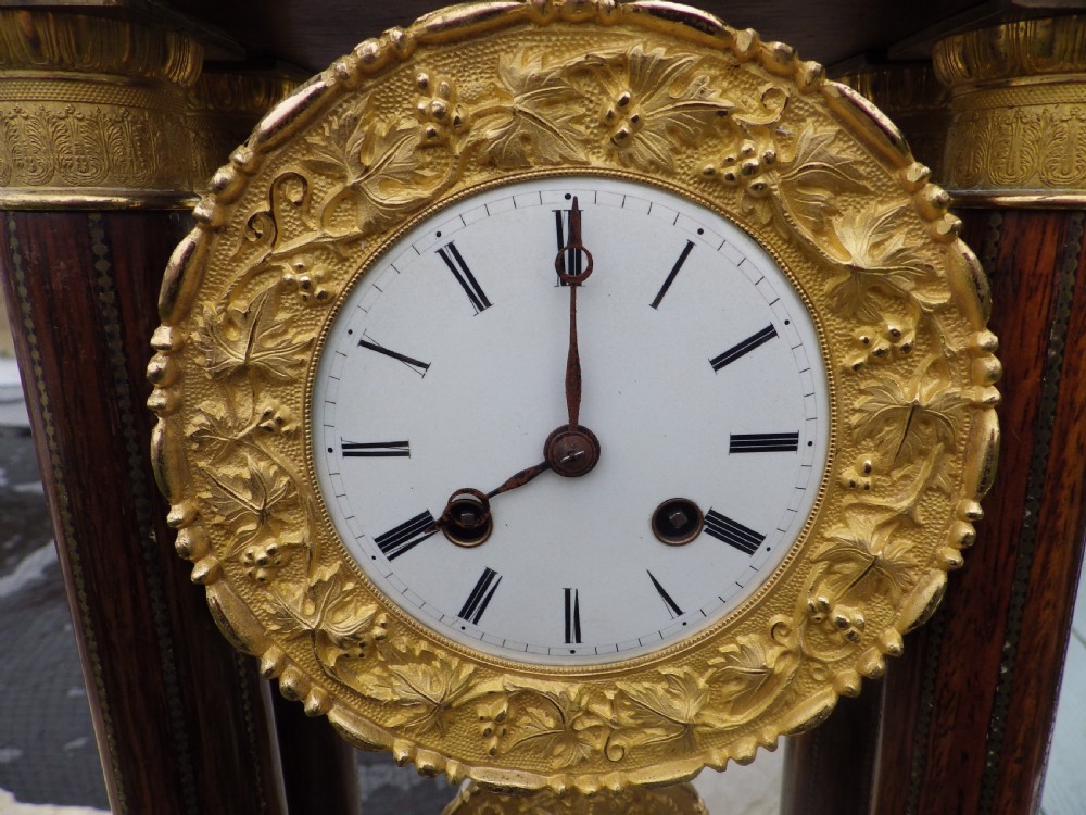 French Charles X Portico Clock Stunning Inlay View V