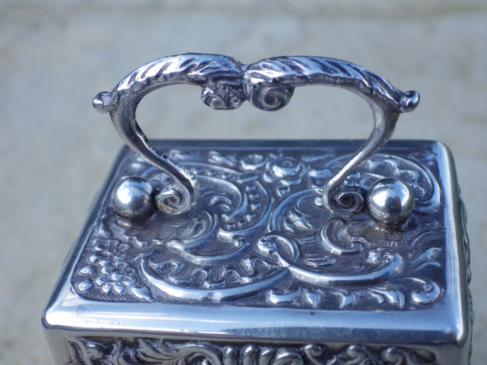  Solid silver Rocco Miniature Carriage Clock By William Comyns 1901 London Fully Restored Movement View IX