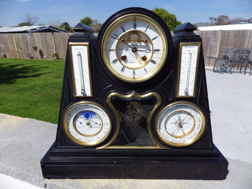 A Very Rare French Black Marble Month Running  Brocot Calendar Regulator Clock 1870