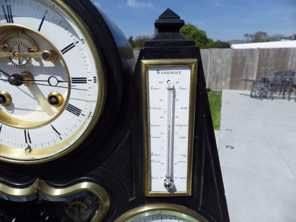 A Very Rare French Black Marble Month Running  Brocot Calendar Regulator Clock 1870 View III