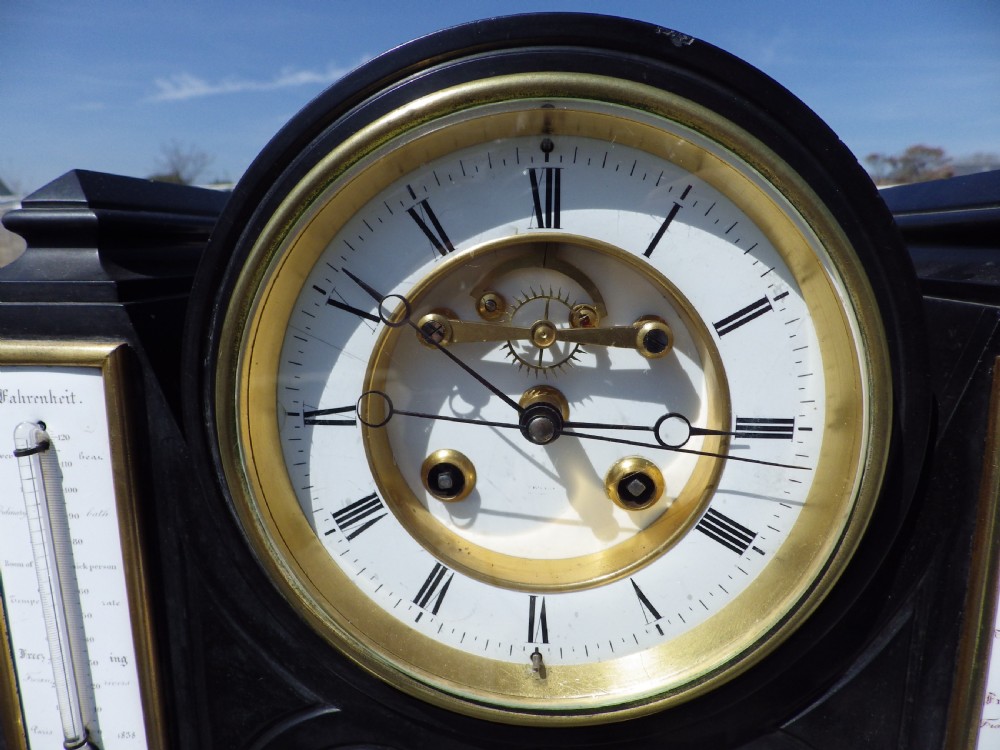 A Very Rare French Black Marble Month Running  Brocot Calendar Regulator Clock 1870 View IV