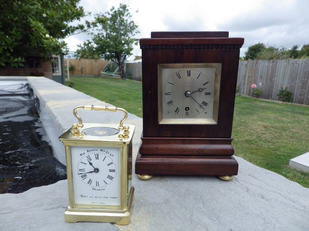 English Miniature Fusee Library Clock In Rosewood By Johnson Of London View IX