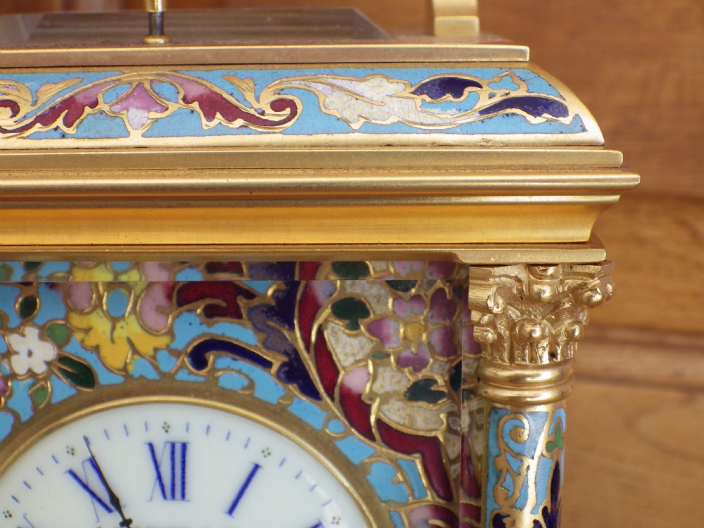 French Repeating Carriage Clock With Enamel and Gilded Case 1890s View VIII