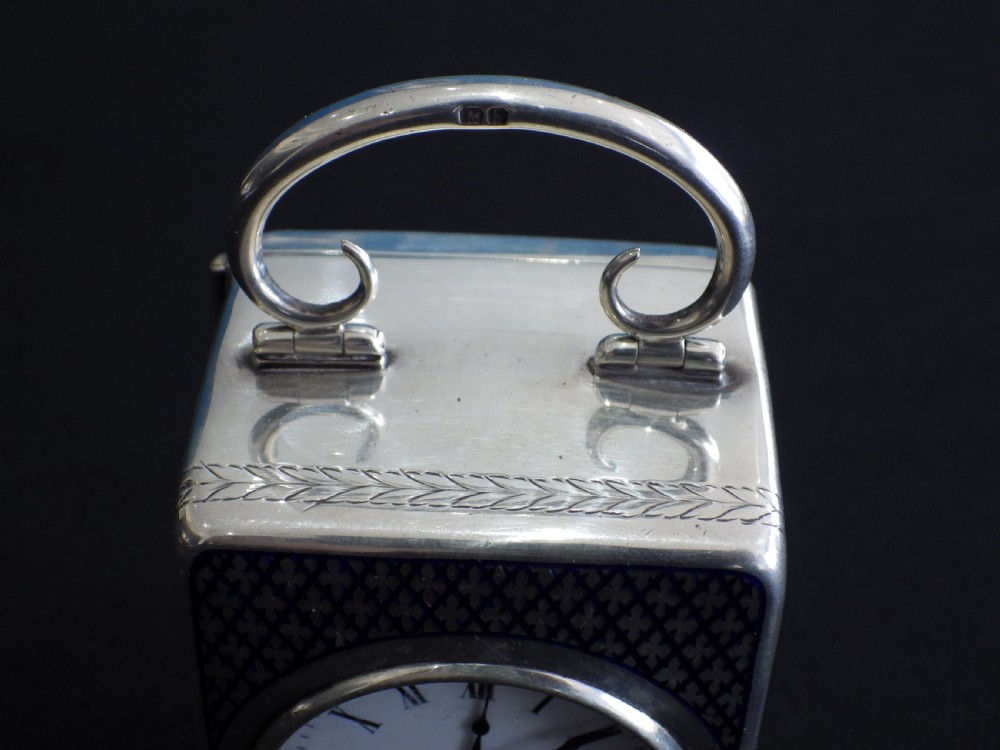 Miniature Solid Silver and Enamel Carriage Clock 1900, Movement Restored. View II