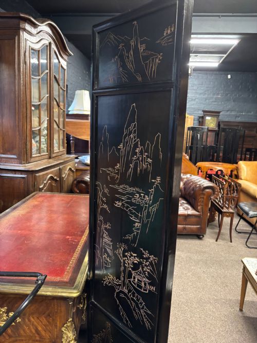 ORIENTAL INSPIRED DECORATIVE SIX PANEL LACQUERED SCREEN WITH INLAY - ADDITIONAL PHOTO 5