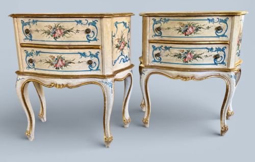 Pair of Italian Hand Painted Decorative Bedside Cabinets