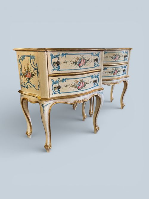 fig 1. Pair of Italian hand painted Decorative Bedside Cabinets