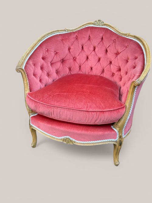 PAIR OF FRENCH FAUTEUILS IN CORAL VELVET - ADDITIONAL PHOTO 2