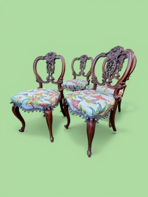 SET OF FOUR VICTORIAN DINING CHAIRS WITH CONTEMPORARY FABRIC - ADDITIONAL PHOTO 1